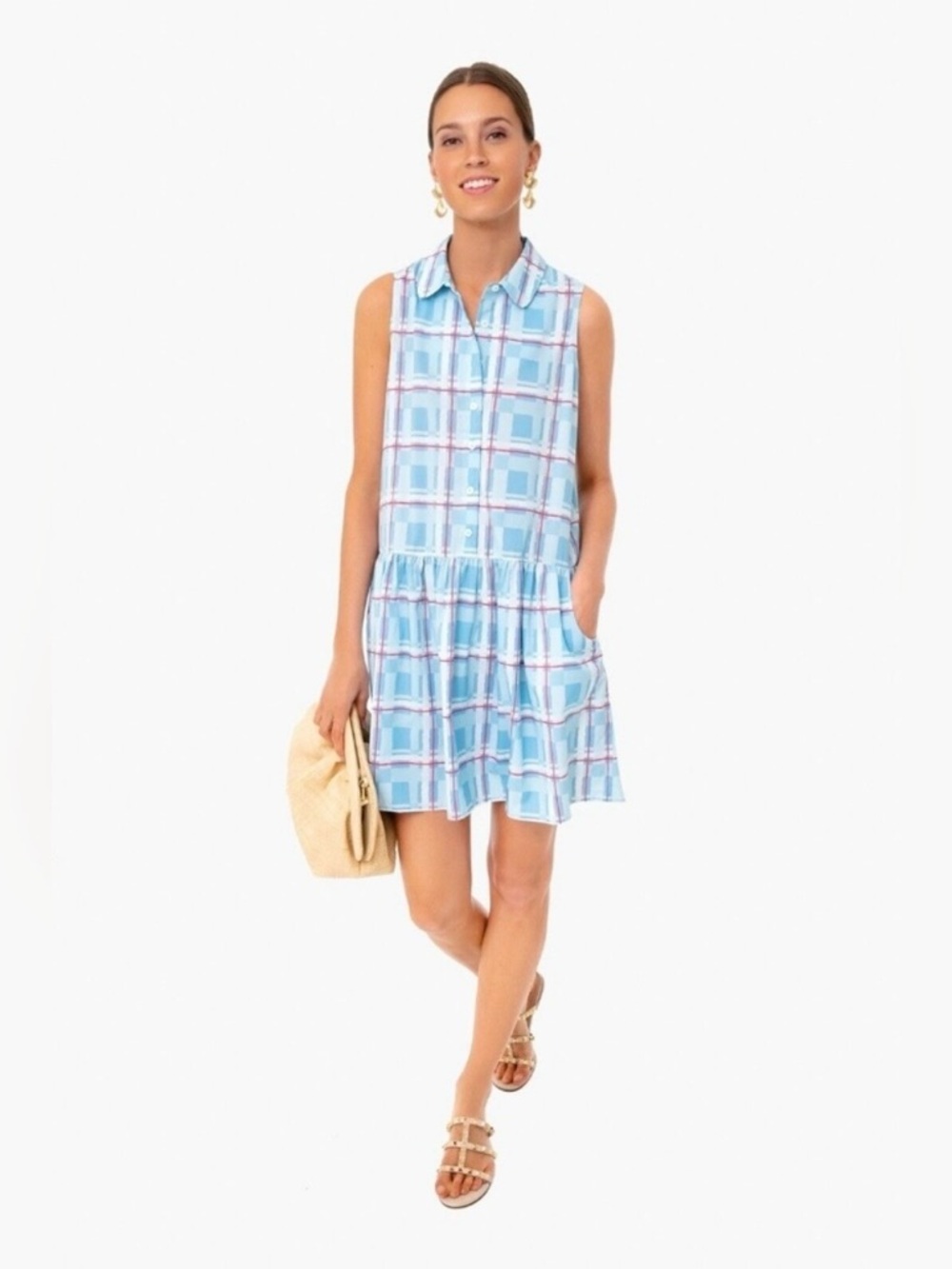Tuckernuck Westport Trellis Sleeveless Hayes, Blue Plaid Dress Size XS